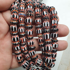 Vintage Black Chevron Venetian style Glass Beads Necklace