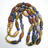 Vintage Beads Collection Feather and Skunk pattern Glass beads Necklace