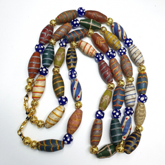 Vintage Beads Collection Feather and Skunk pattern Glass beads Necklace