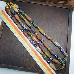 Vintage Beads Collection Feather and Skunk pattern Glass beads Necklace