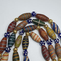 Vintage Beads Collection Feather and Skunk pattern Glass beads Necklace