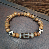 Tibetan 1Circle Eyes 1Aquare Eye Agate Dzi Bead Amulet with carving Bracelet