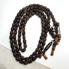TIBETAN ANTIQUE Carving Smoky Quartz 108 beads with dzi Agate Rosary MALA
