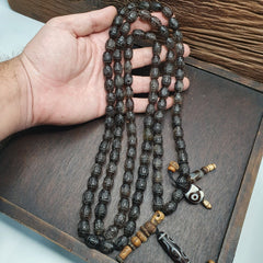 TIBETAN ANTIQUE Carving Smoky Quartz 108 beads with dzi Agate Rosary MALA