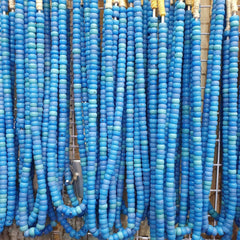 Vintage OLD AFRICAN Blue Vaseline GLASS ANTIQUE BEADS 11-12MM beads Strand
