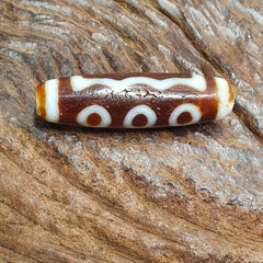 Vintage Tibetan Himalayan 5 Eyes Unique pattern Agate stone Dzi Bead Amulet