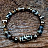Protective Eyes Lucky Tibetan Mix Patterns Agate Dzi Beads Bracelet TBB-2