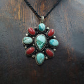 TRQ-M3 VINTAGE Tibetan Turquoise, Coral Glass Pendant