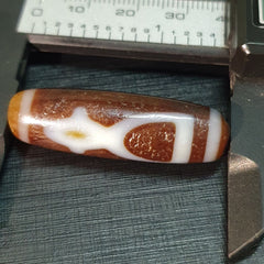 Tibetan Old Agate Dzi Bead " Unique Tasso Pattern " Amulet Pendant