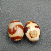 Himalayan Indo Tibetan rare Patterns Dzi Amulet Bead lot 2 beads