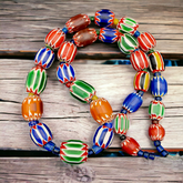 Unique Antique style Chevron beads Old African Blue Glass Beads Long Strand