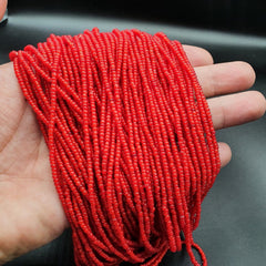 20 Strands: Antique Venetian Red White Heart Trade Beads (2mm)
