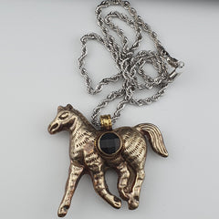 Wonderful Black onyx on Horse pendent Carved Rare Tibetan Pendant necklace