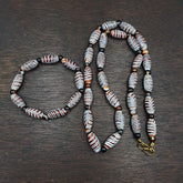 Set Of Vintage Feather pattern & Agate Beads 18x9.5MM 24" Necklace and bracelet