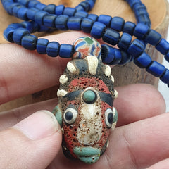 Antique Vintage handmade face bead mosaic Glass Beaded Strand Necklace