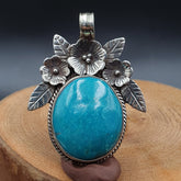 BIG MEN'S VINTAGE Natural Blue Tibetan Turquois Mix SILVER bras Pendant Necklace