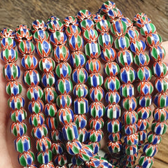 Vintage Blue Green Chevron Beads Venetian African style Beads Long Strand