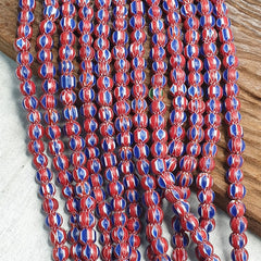 Vintage Blue Red Chevron Beads Venetian African style Beads 8mm