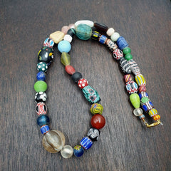 Old african stone and glass beads with big himalayan crystal quartzGift