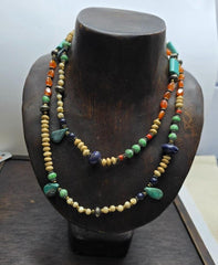 Turquoise lapis agate stone tibetan nepal necklace boho ethnic jewelry 40"