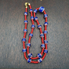 Vintage chevrons & white heart venetian multilayers glass beads necklace n-315Gift