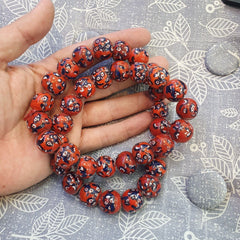 Red floral art deco venrano millefiori glass beads strandGift