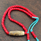 2 slide eyes old himalayan tibetan agate dzi bead red whitehert beads necklace
