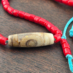 2 slide eyes old himalayan tibetan agate dzi bead red whitehert beads necklace