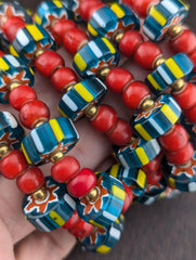 8mm antique venetian cranberry red white heart chevron beads bracelet