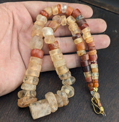 Ancient african agate crystal carnelian and quartz beads necklace