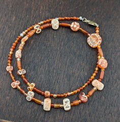 Ancient etched agate bead decorated carnelian beads necklace