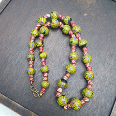 Vintage roman style green gabri eyes and african red glass beads necklaceGift