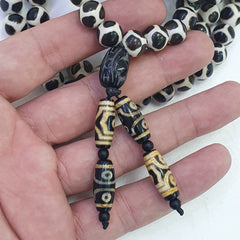 Vintage Etched Agate Budhi Mala: 108 Beads Buddhist Rosary