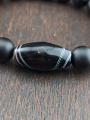 Vintage agate and black onyx beads bracelet #jn-br2