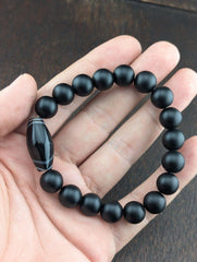 Vintage agate and black onyx beads bracelet #jn-br2