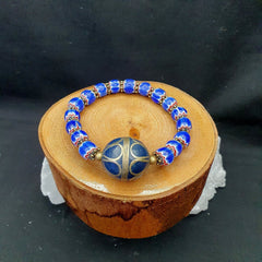 Vintage Blue Venetian Chevron Bead Bracelet: Afghan Style