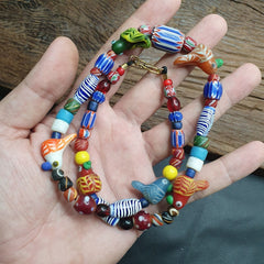 Vintage old african, venetian art mix glass beads necklaceGift