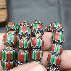 Watermelon Chevron Venetian Glass Bead Strand (10mm)