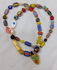 Vintage handmade face bead mix chevron glass beaded necklace #1Gift