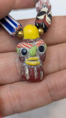 Vintage handmade face bead mix chevron glass beaded necklace #3Gift