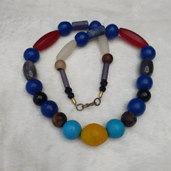 Antique old himalayan and african agate and glass beads strand necklaceGift