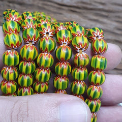 Vintage green yellow chevron beads venetian african style beads 8mm