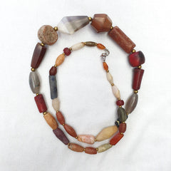 Antique carnelian multi agate ancient jasper glass beads necklaceGift