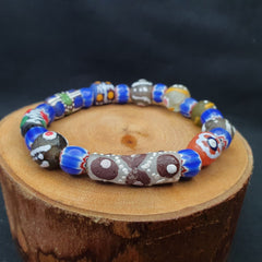 Vintage Blue Chevron African Glass Bead Bracelet