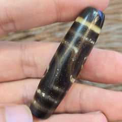 Vintage old tibetan 2 eyes 5 stripes agate stone dzi bead big amulet