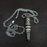 Rare 3 stripes tibetan silver nepalese agate bead dzi pendant necklace
