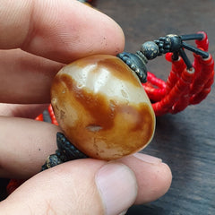 Antique agate, venetian red white heart trade beads antique silver necklace.