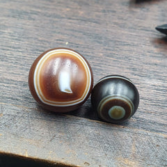 Antique tibetan agate bead natural eyes patterns agate no holes lot 2 pcs