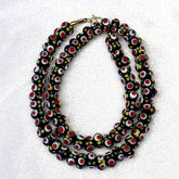 Black venetian hundred red eyes skunk style beads necklace10mm & 20 inches long