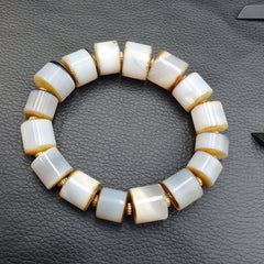 Antique middle eastern white agate beads bracelet agt-3